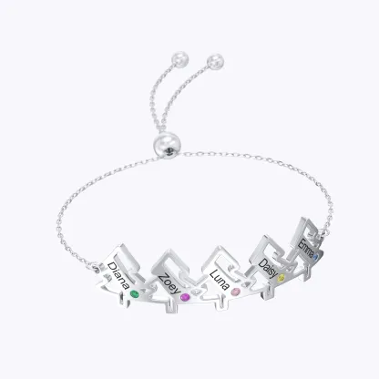 Custom 1-5 Name Birtstone Christmas Tree Adjustable Bracelet