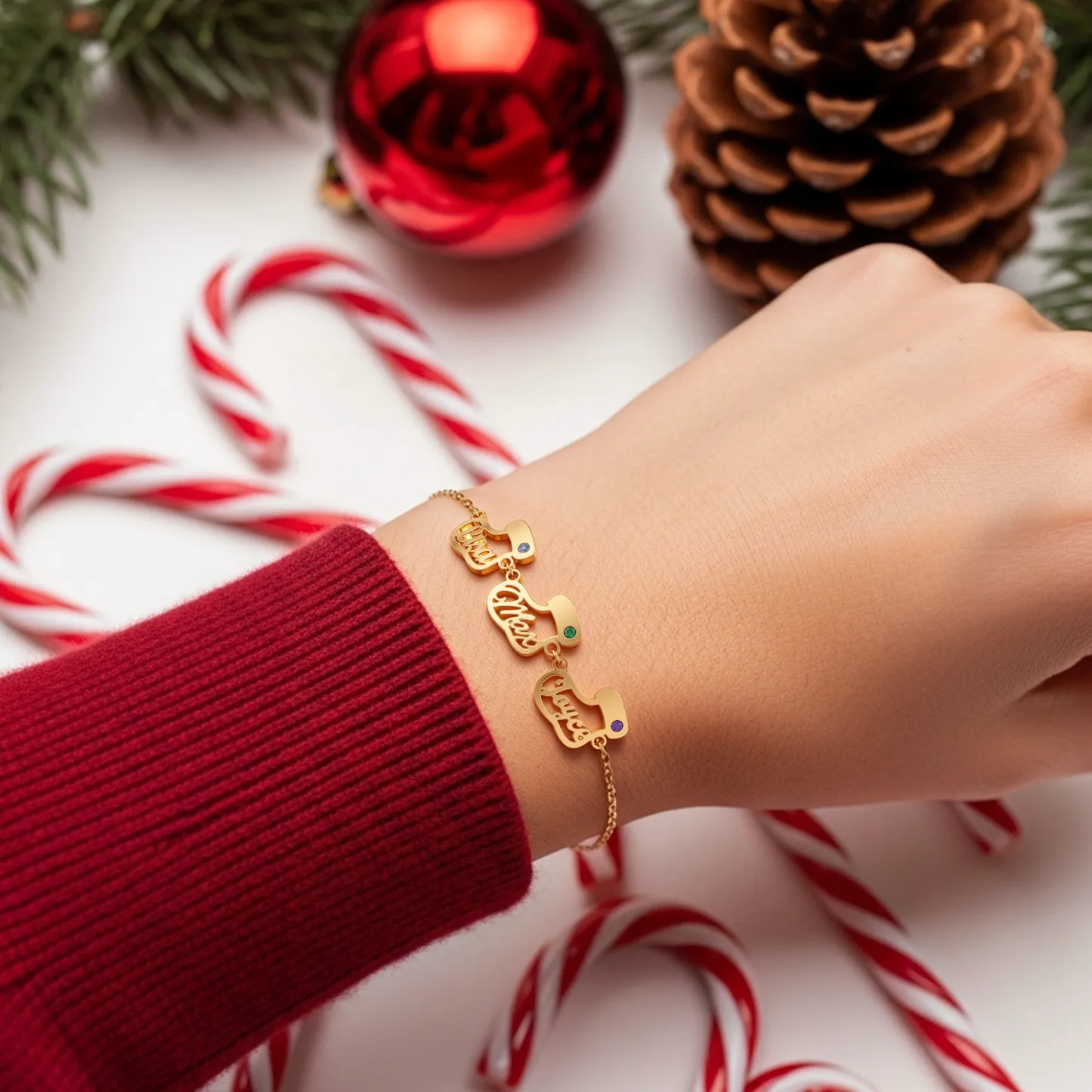 Custom 1-5 Name Christmas Stocking Adjustable Bracelet