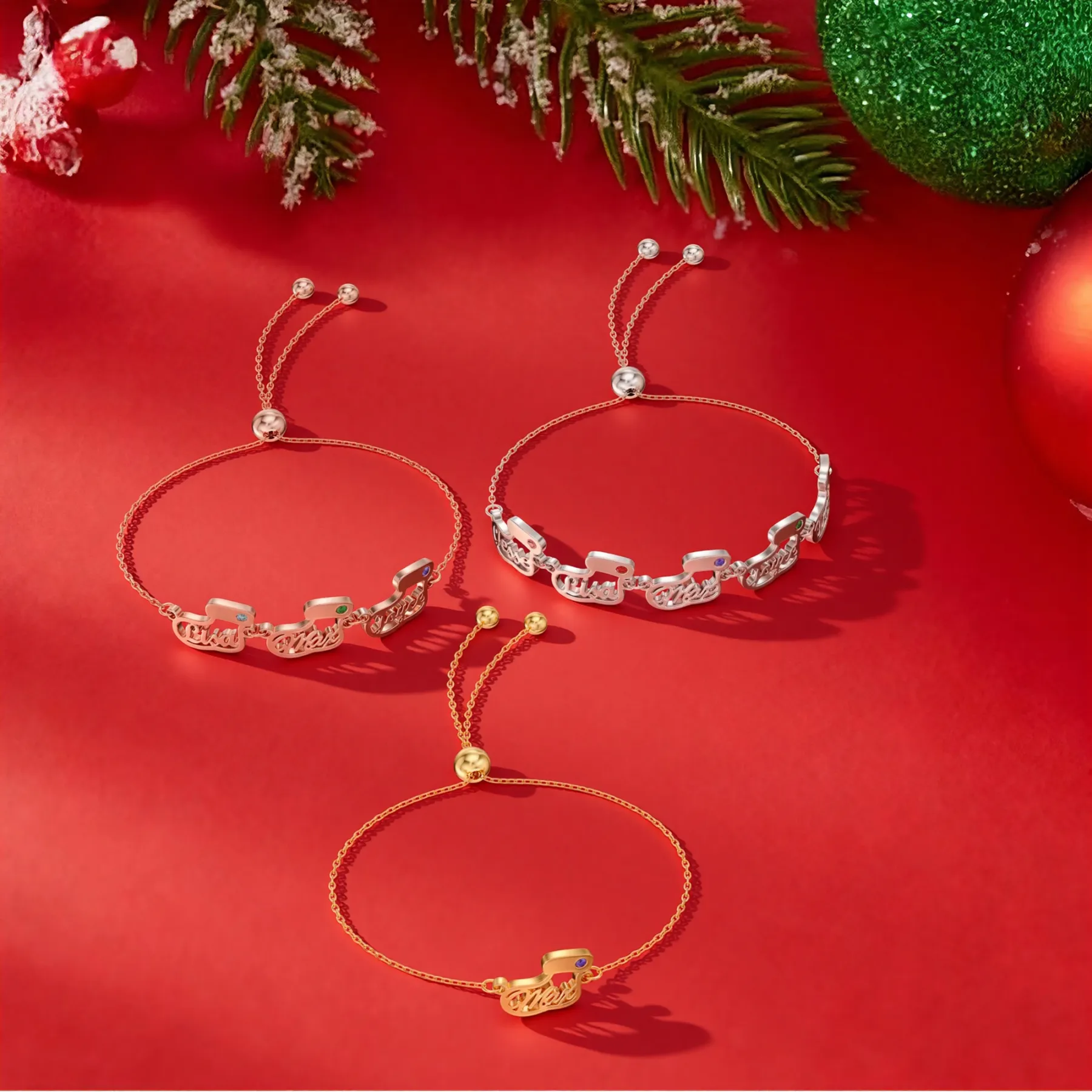 Custom 1-5 Name Christmas Stocking Adjustable Bracelet