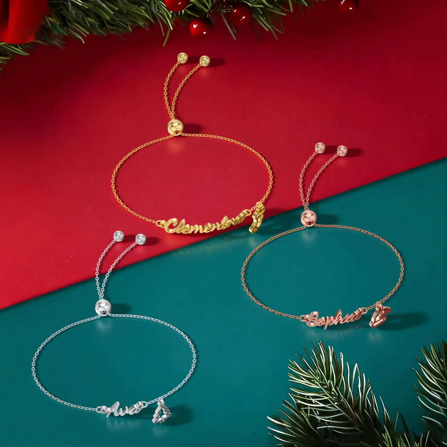 Custom Name Christmas Charm Adjustable Bracelet