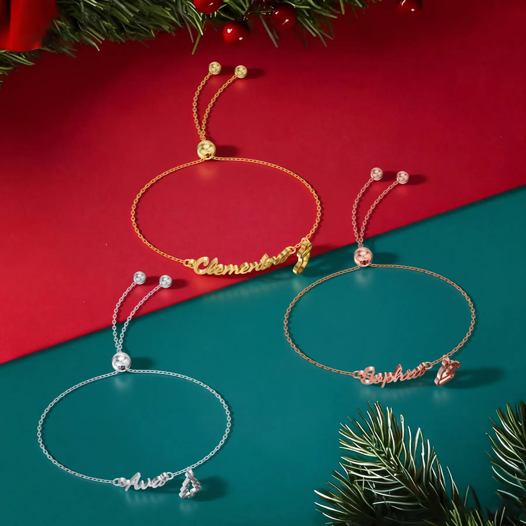 Custom Name Christmas Charm Adjustable Bracelet