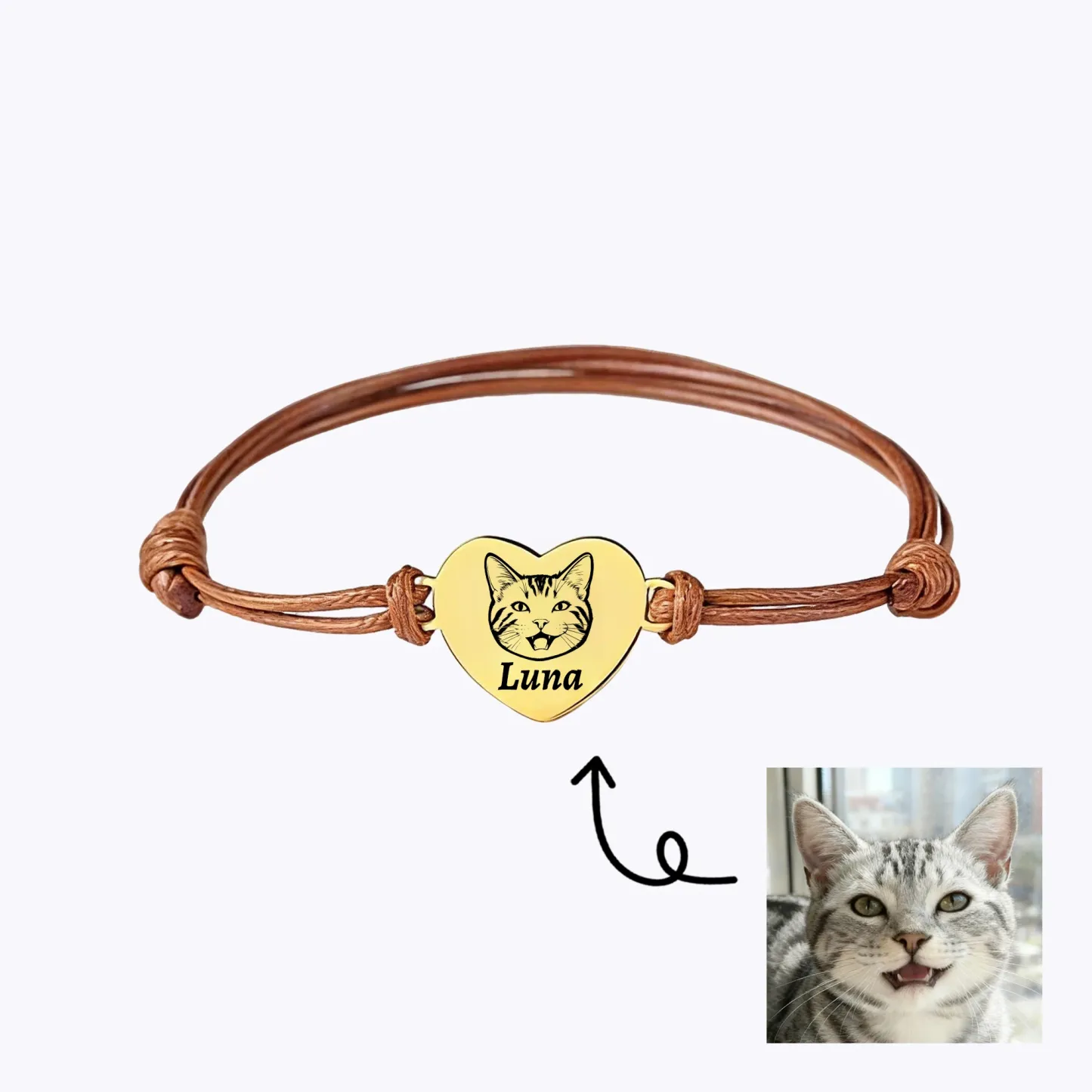 Custom Heart Shape Dog Cat Face Bracelet with Name