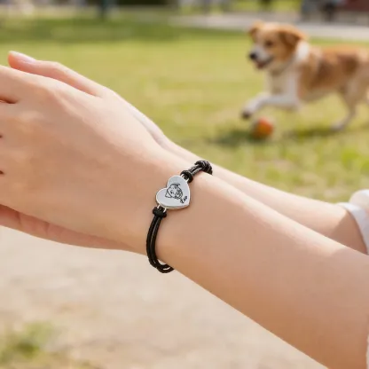 Custom Heart Shape Dog Cat Face Bracelet with Name