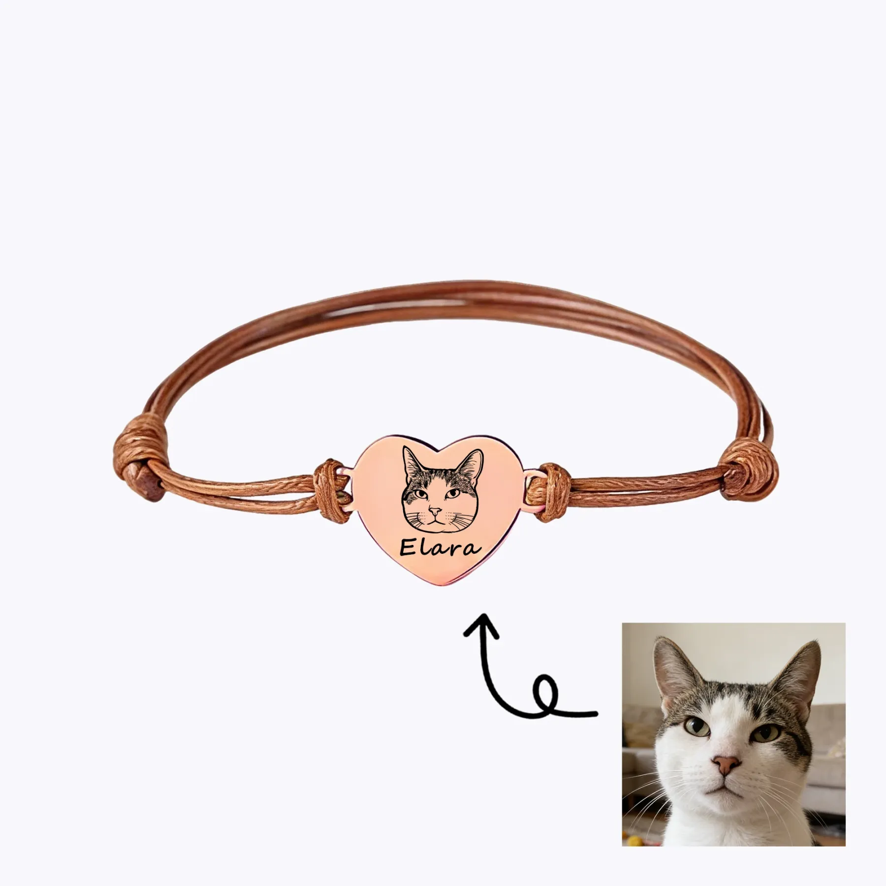 Custom Heart Shape Dog Cat Face Bracelet with Name