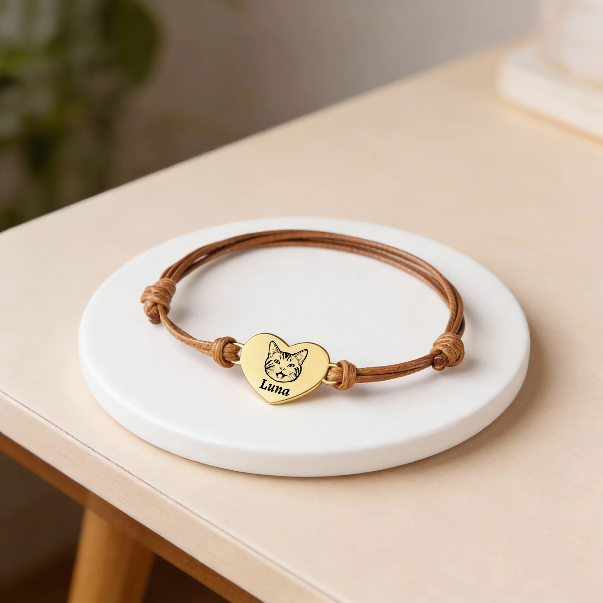 Custom Heart Shape Dog Cat Face Bracelet with Name