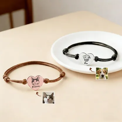 Custom Heart Shape Dog Cat Face Bracelet with Name