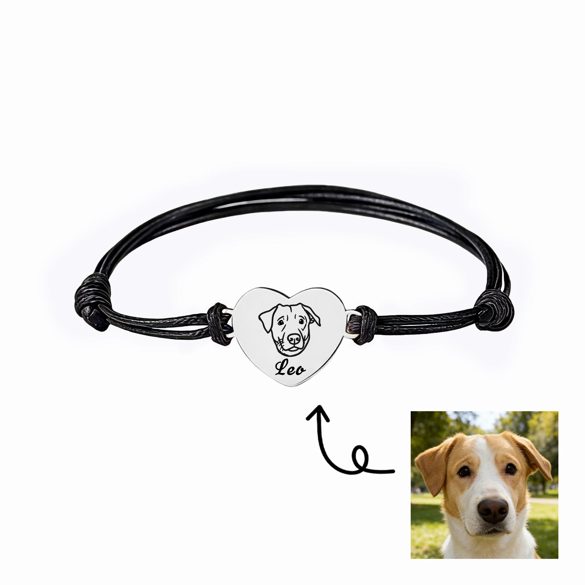 Custom Heart Shape Dog Cat Face Bracelet with Name