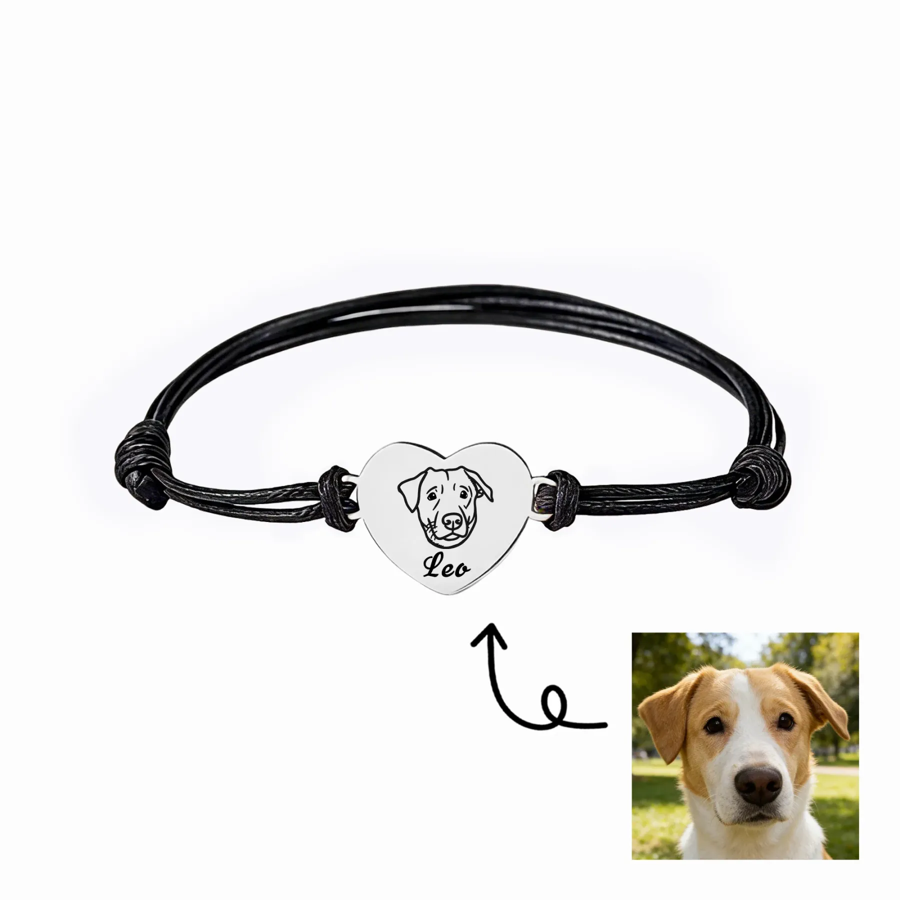 Custom Heart Shape Dog Cat Face Bracelet with Name