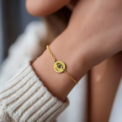 Custom Dog Nose Print Engraved Round Disc Pendant Bracelet