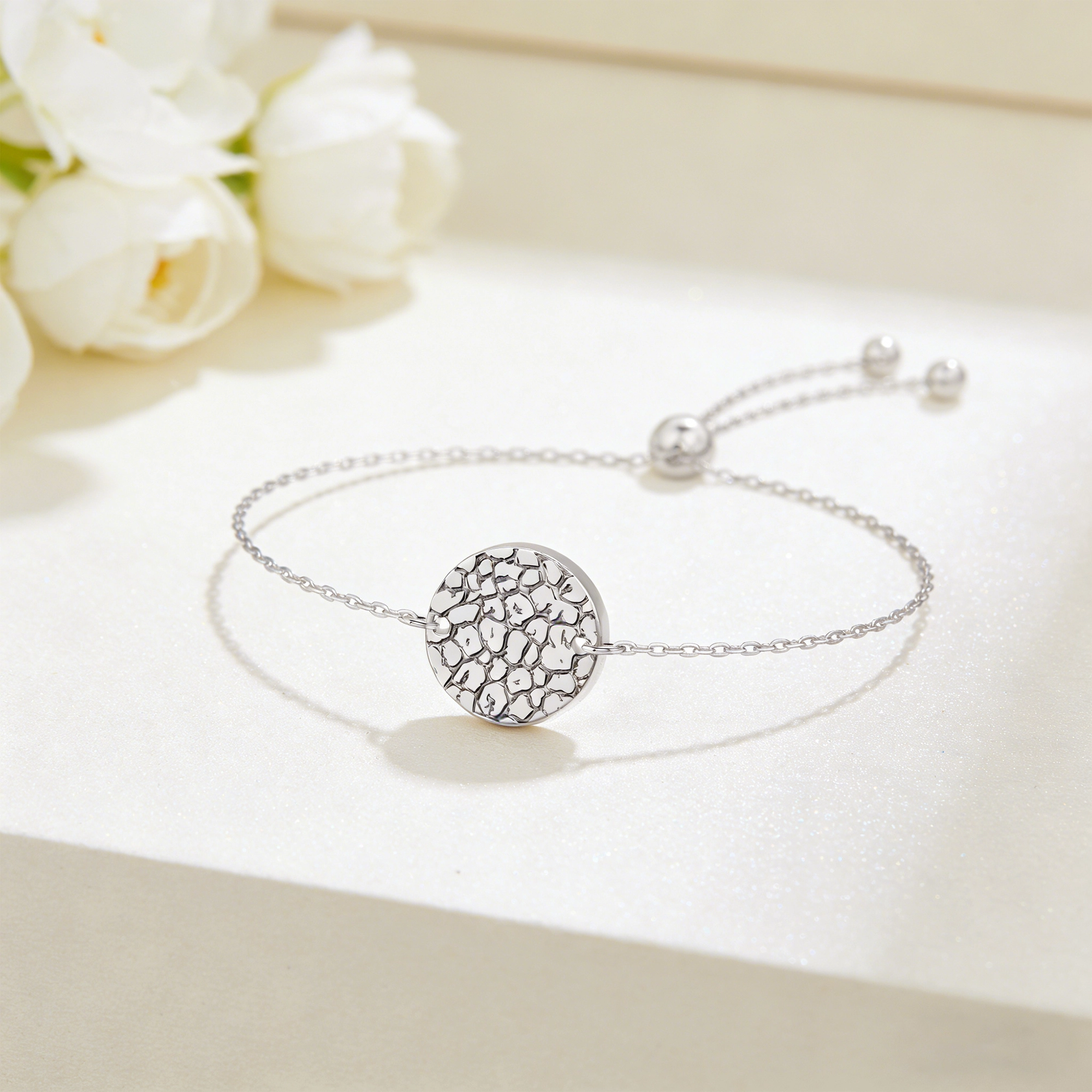 Custom Dog Cat Nose Print Round Shape Pendant Bracelet with Engraved Name