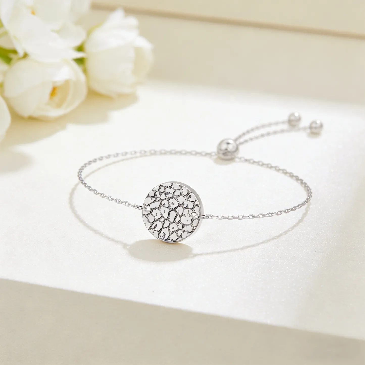 Custom Dog Cat Nose Print Round Shape Pendant Bracelet with Engraved Name