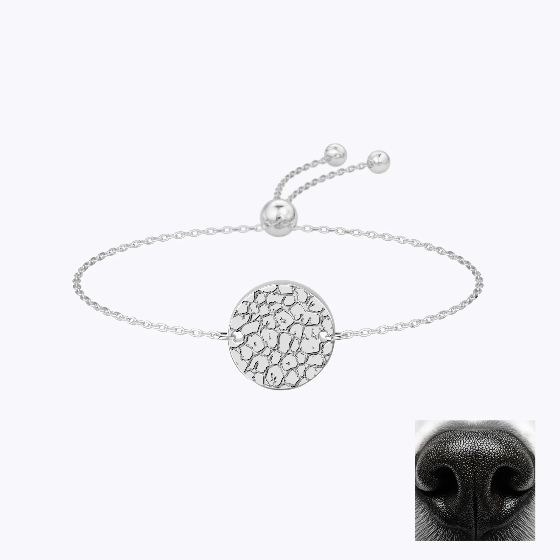 Custom Dog Cat Nose Print Round Shape Pendant Bracelet with Engraved Name