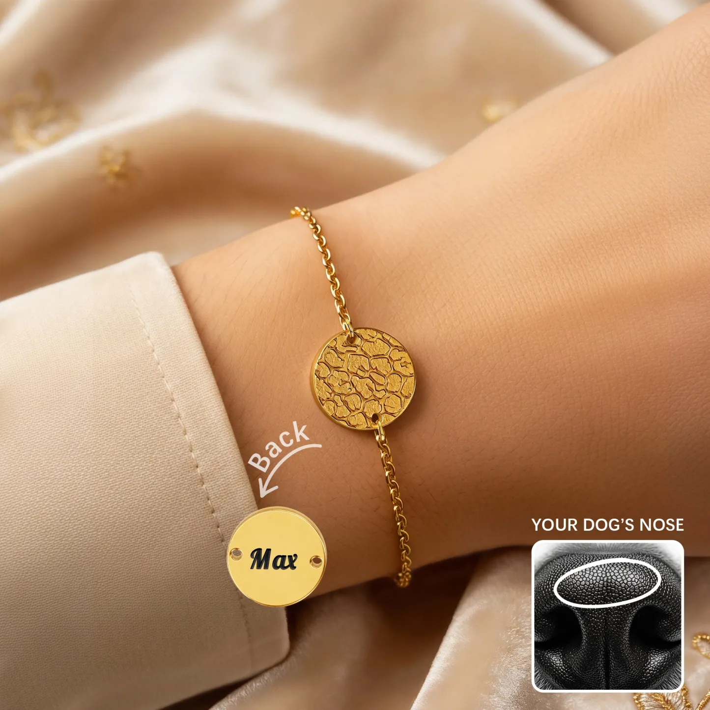 Custom Dog Cat Nose Print Round Shape Pendant Bracelet with Engraved Name