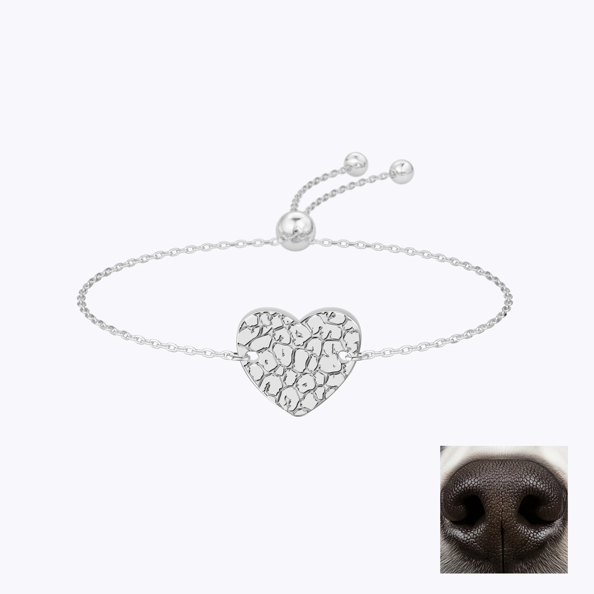 Custom Dog Cat Nose Print Heart Shape Pendant Bracelet with Engraved Name