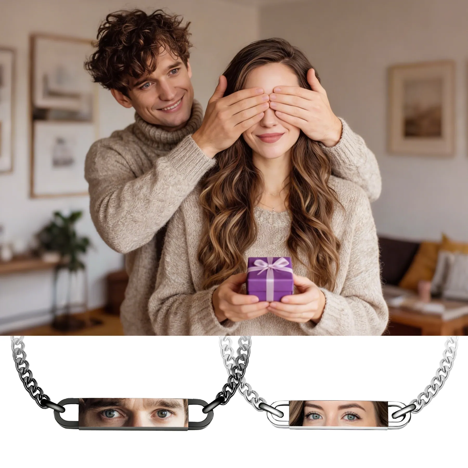 Custom Eye Photo Bracelets For Couple