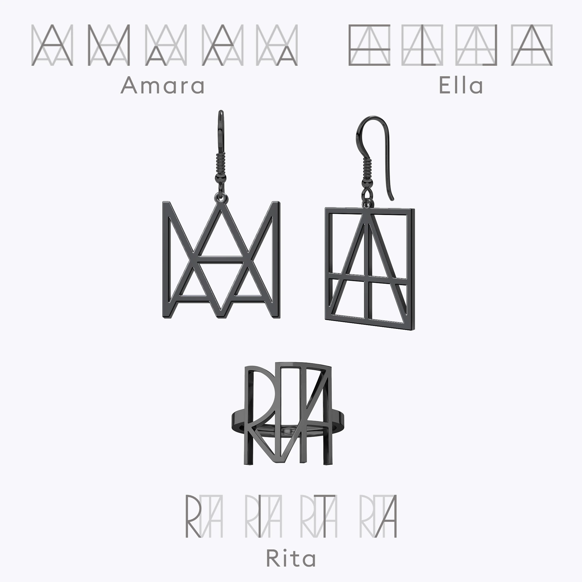 Geo Code Custom Name Logo Monogram Ring and Earring Set