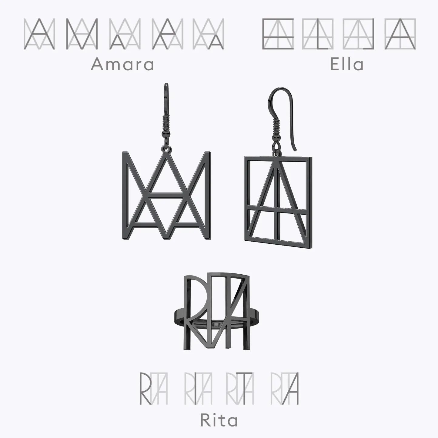 Geo Code Custom Name Logo Monogram Ring and Earring Set