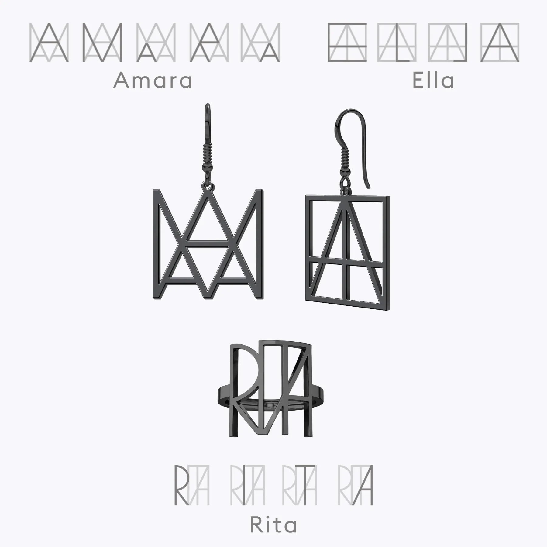 Geo Code Custom Name Logo Monogram Ring and Earring Set