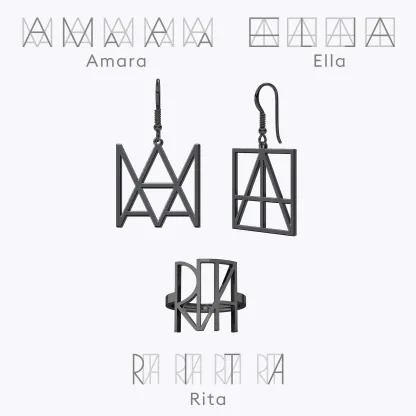 Geo Code Custom Name Logo Monogram Ring and Earring Set