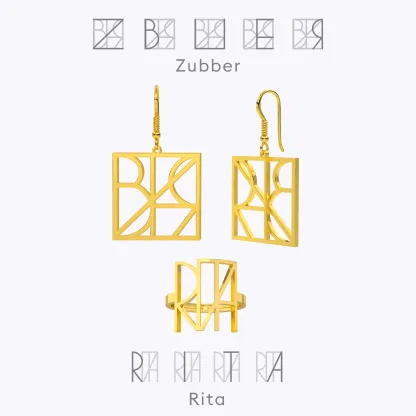 Geo Code Custom Name Logo Monogram Ring and Earring Set