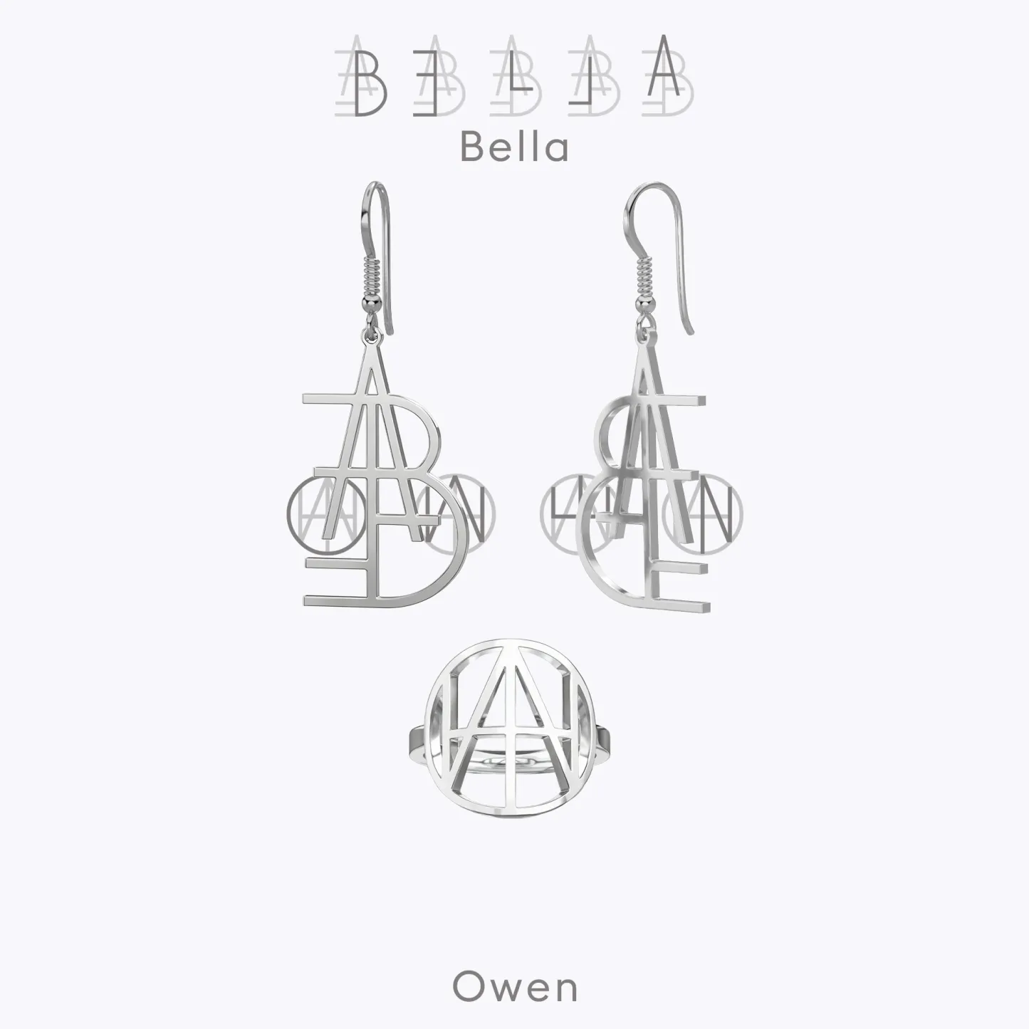 Geo Code Custom Name Logo Monogram Ring and Earring Set