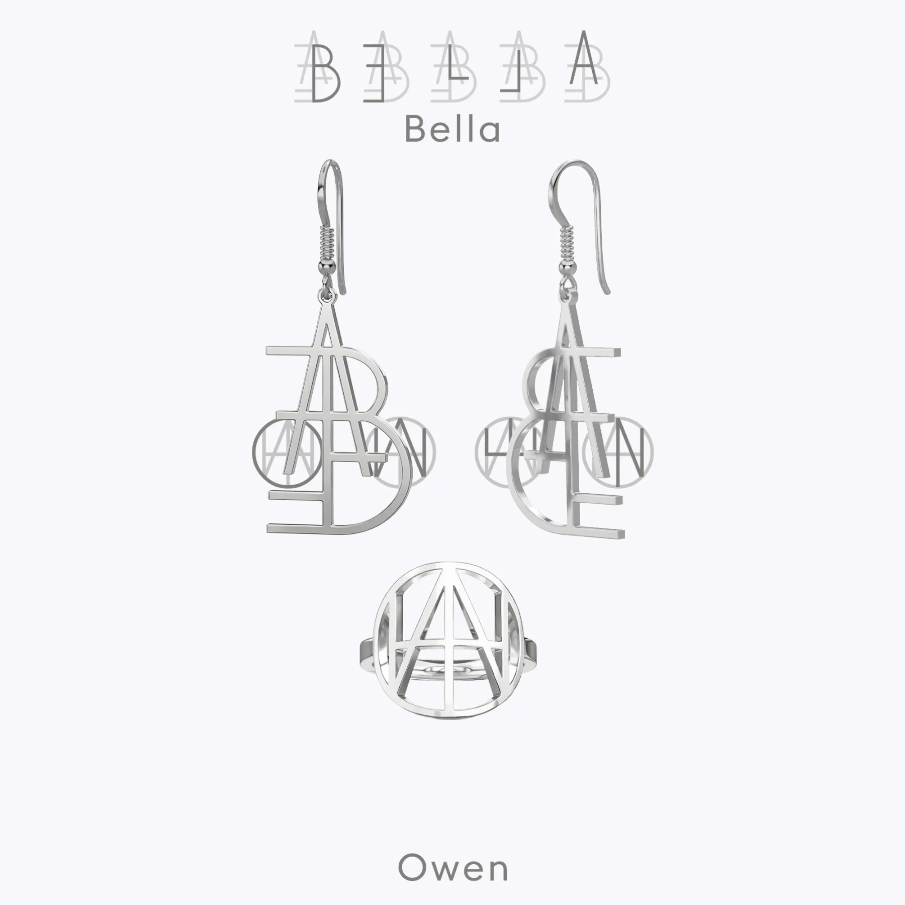 Geo Code Custom Name Logo Monogram Ring and Earring Set