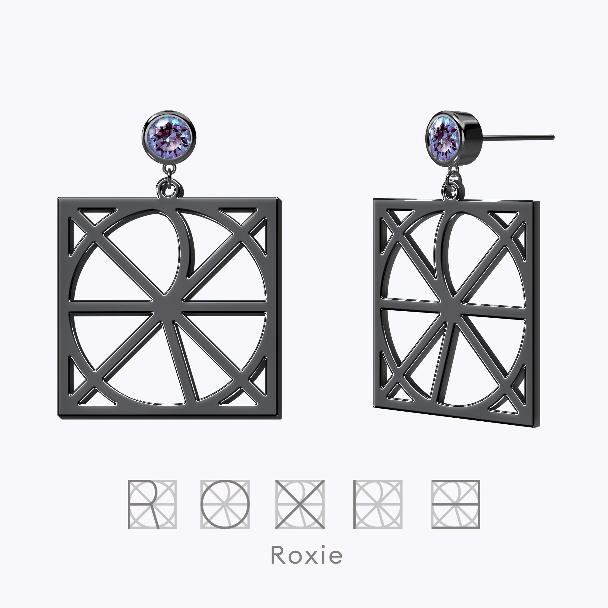 Geo Code Custom Name Logo Monogram Earring with Round Birthstone