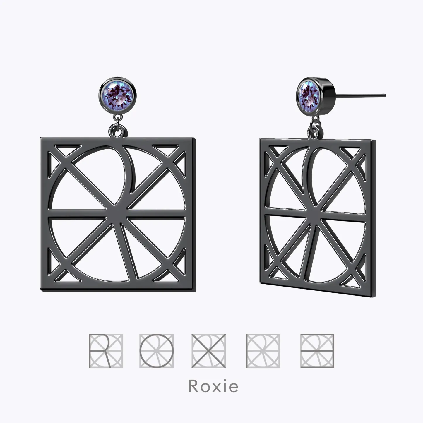 Geo Code Custom Name Logo Monogram Earring with Round Birthstone