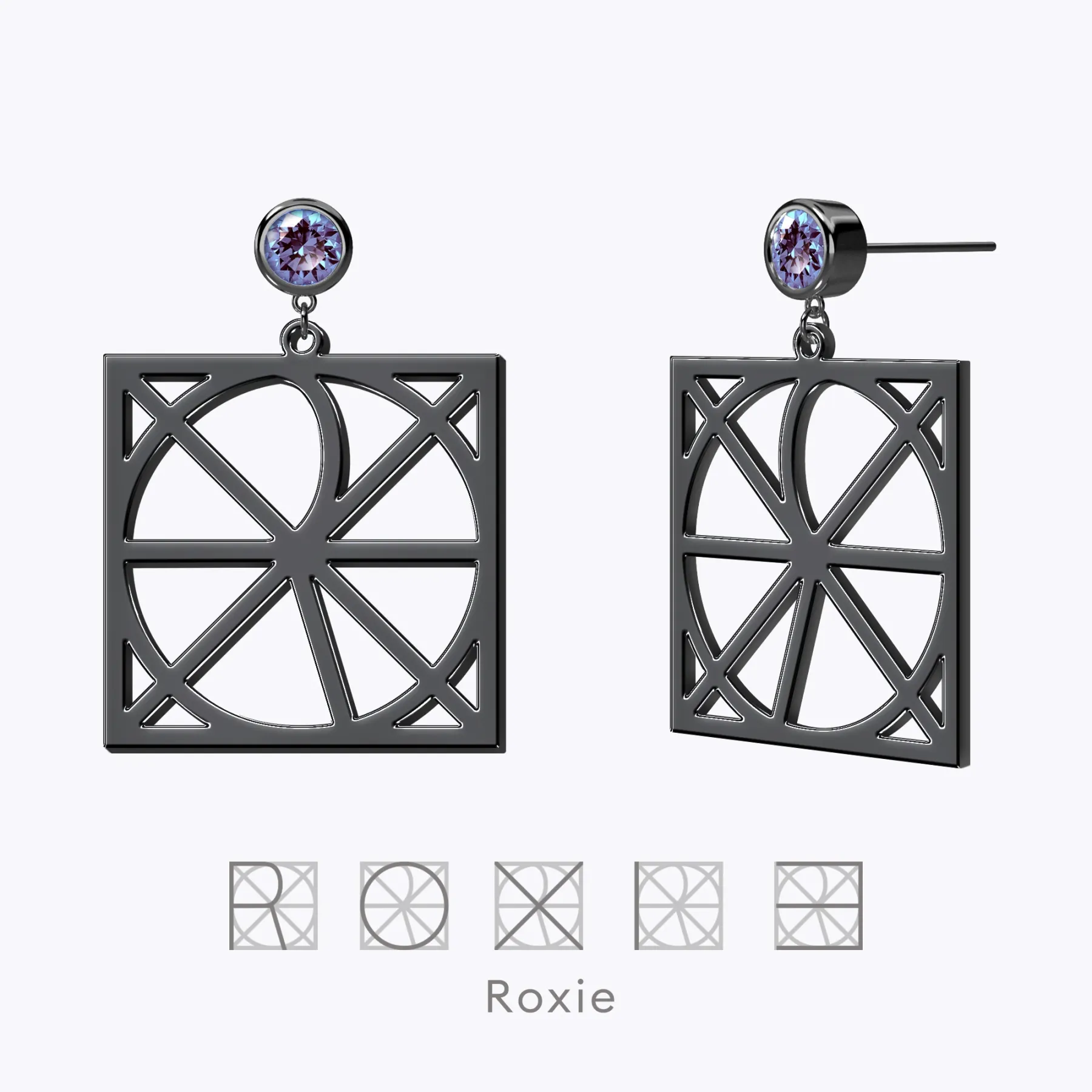 Geo Code Custom Name Logo Monogram Earring with Round Birthstone