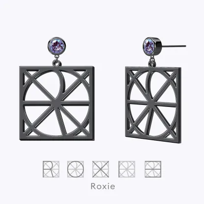 Geo Code Custom Name Logo Monogram Earring with Round Birthstone