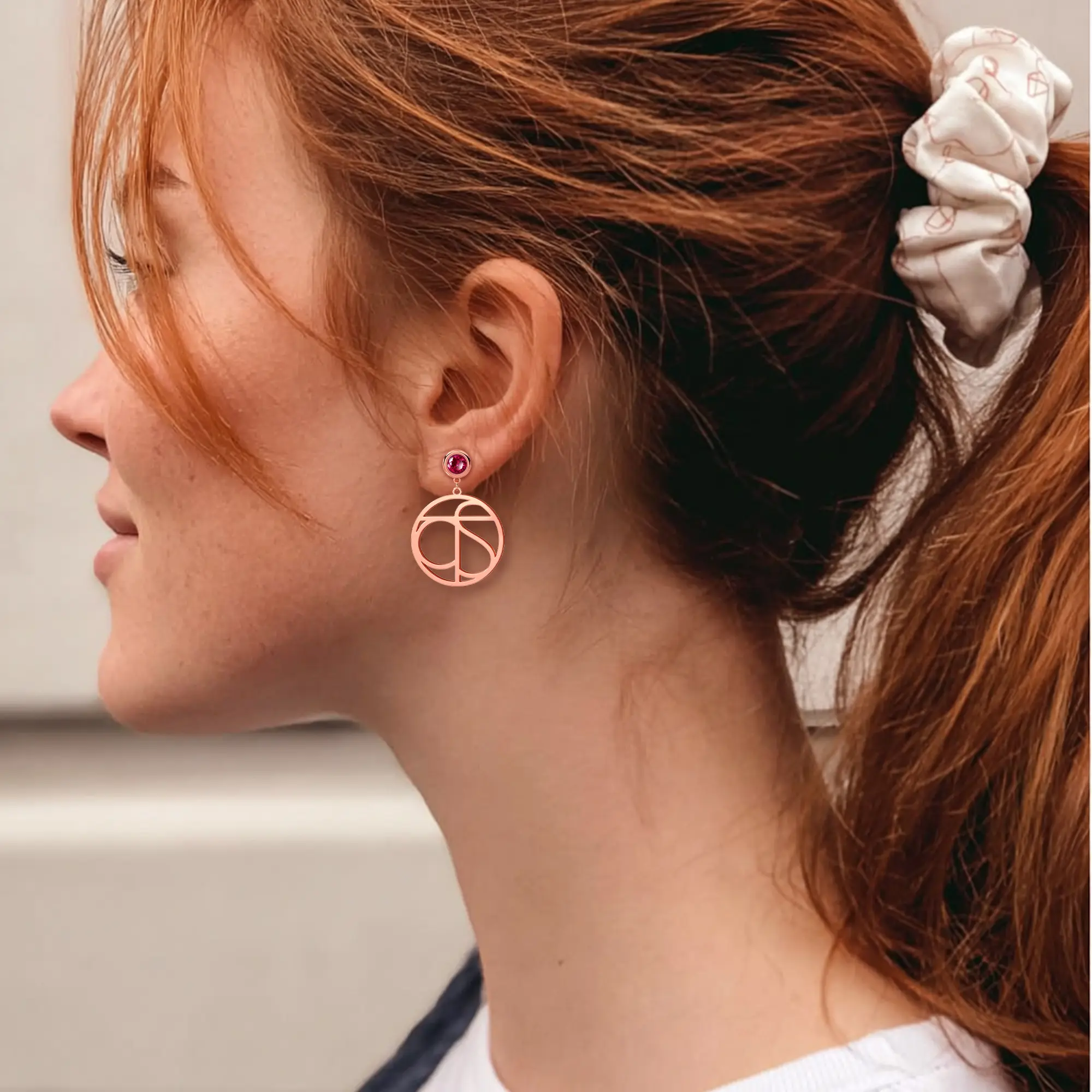 Geo Code Custom Name Logo Monogram Earring with Round Birthstone