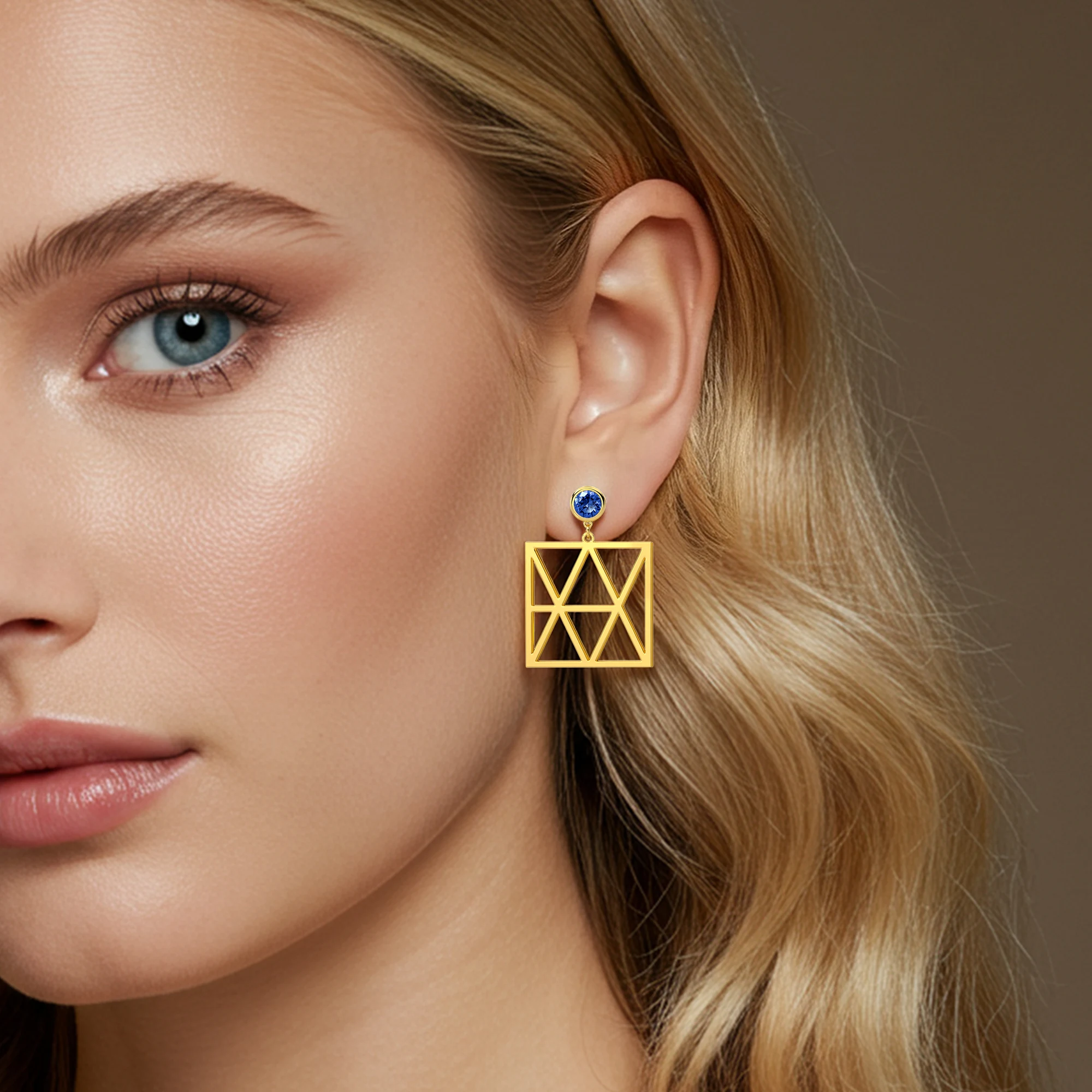 Geo Code Custom Name Logo Monogram Earrings with Round Birthstone