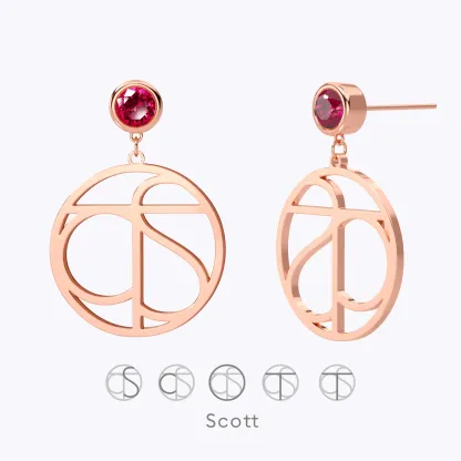 Geo Code Custom Name Logo Monogram Earring with Round Birthstone