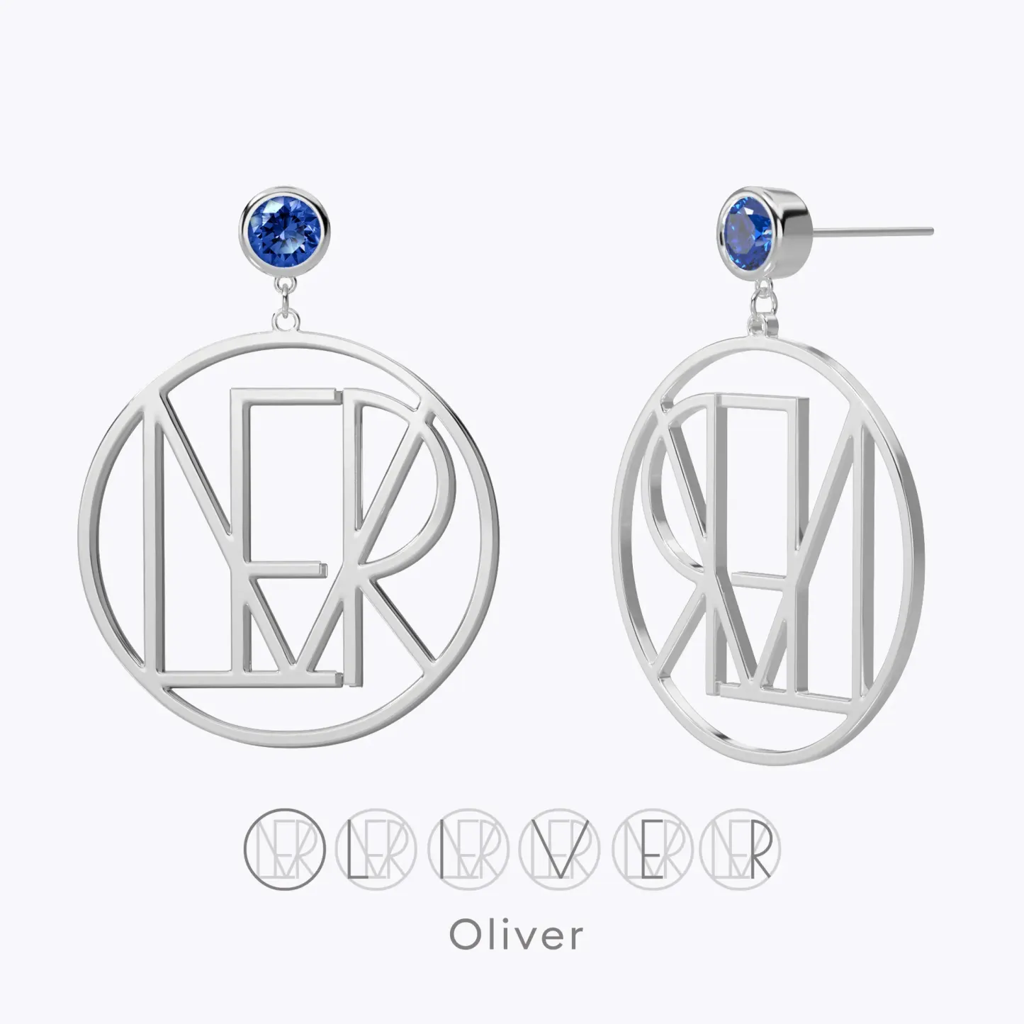 Geo Code Custom Name Logo Monogram Earring with Round Birthstone