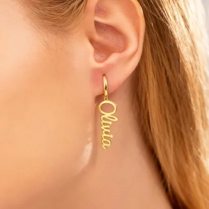 Personalized Name Charm Huggie Hoop Earrings