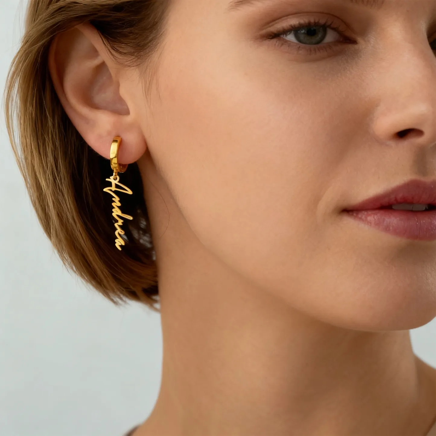 Personalized Name Charm Huggie Hoop Earrings