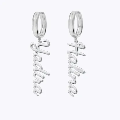 Personalized Name Charm Huggie Hoop Earrings