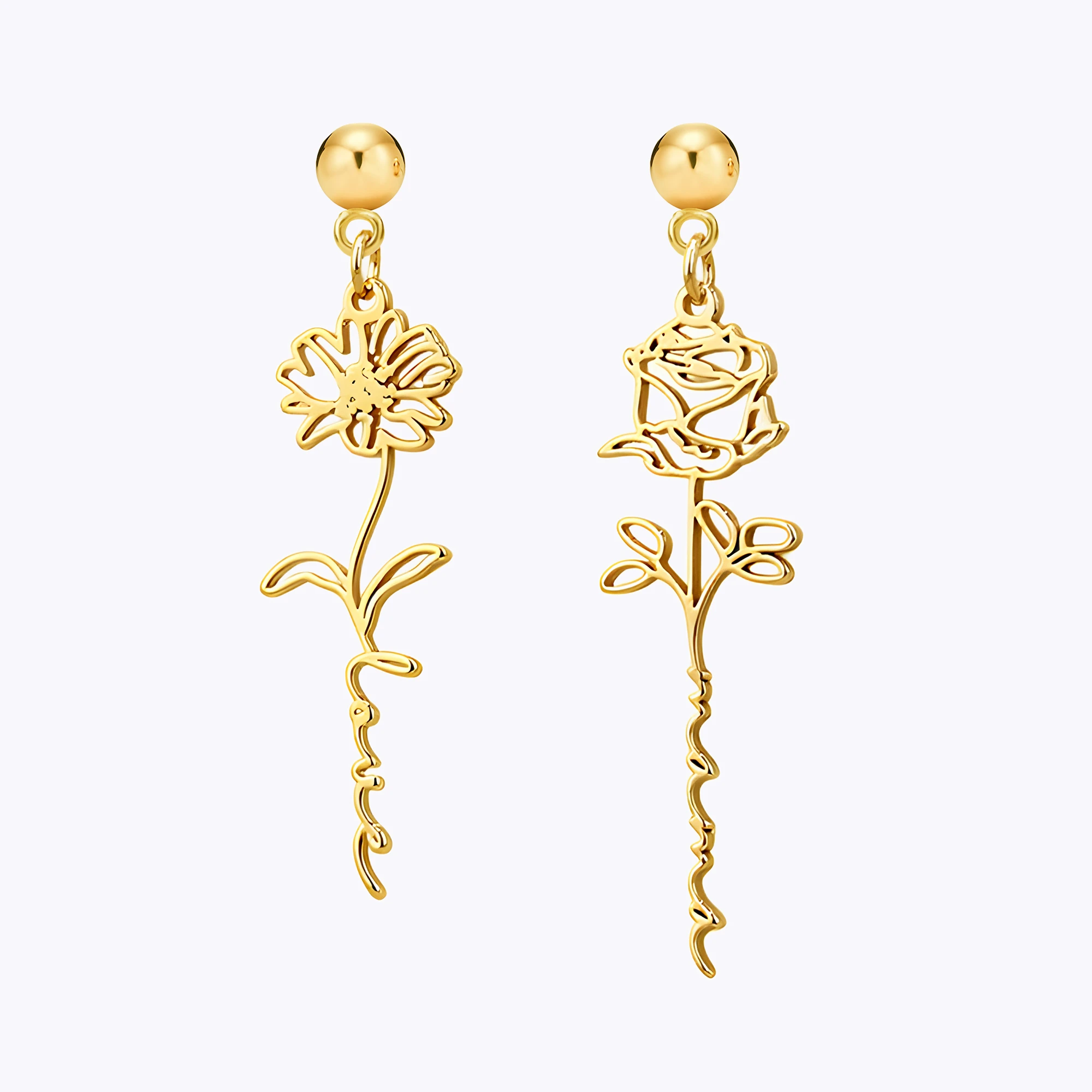 Personalize Birth Flower Name Earrings