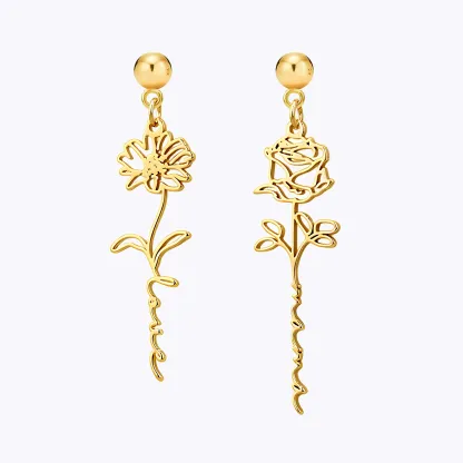Personalize Birth Flower Name Earrings