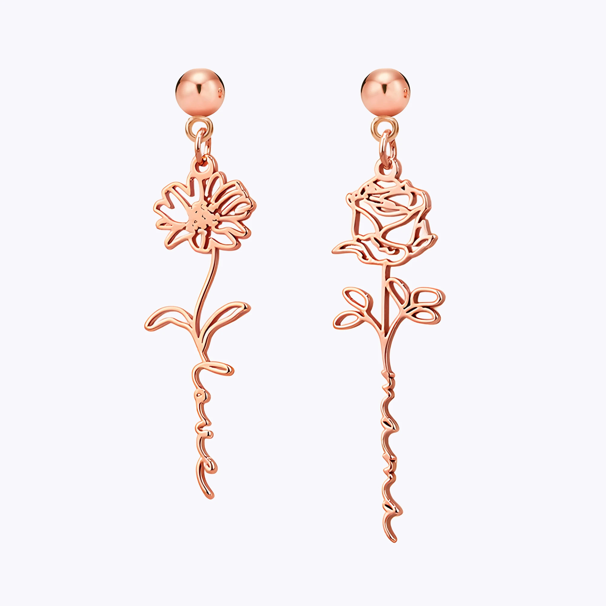 Personalize Birth Flower Name Earrings