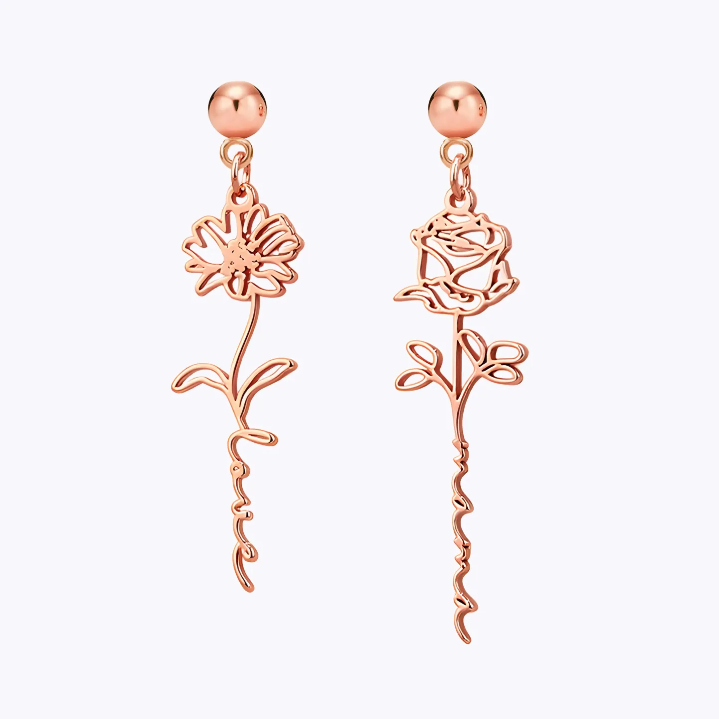 Personalize Birth Flower Name Earrings