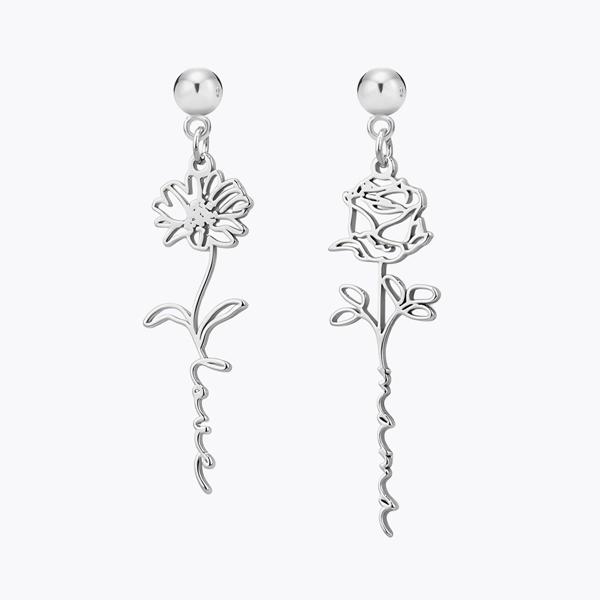 Personalize Birth Flower Name Earrings