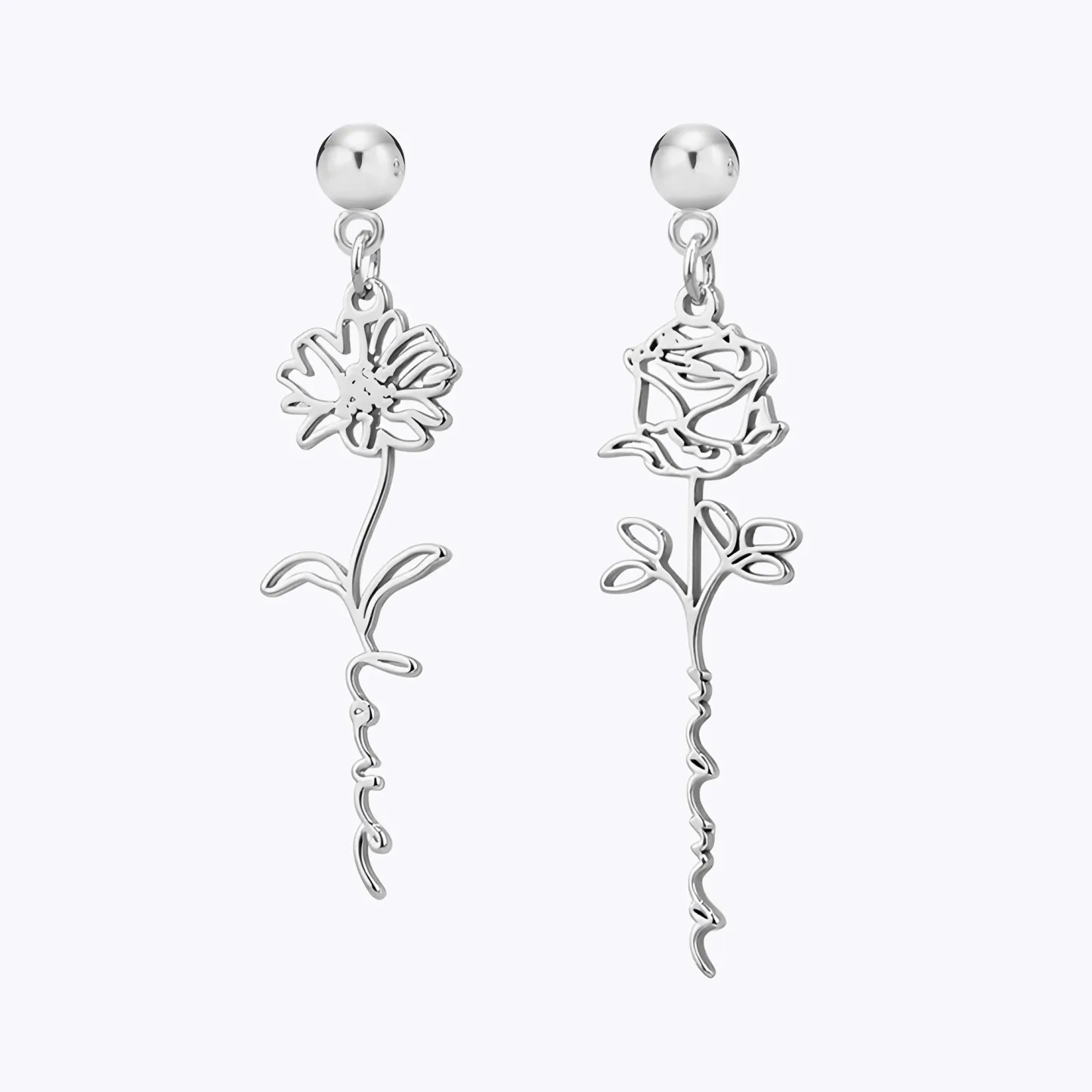 Personalize Birth Flower Name Earrings