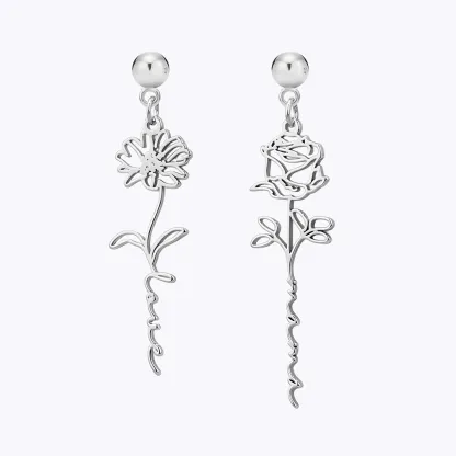 Personalize Birth Flower Name Earrings