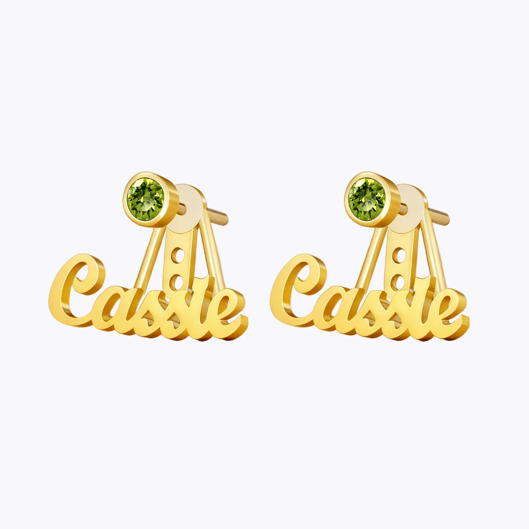 Custom Nmae Round Birthstone Studs