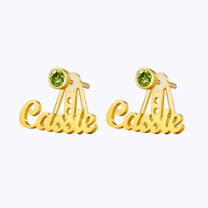 Custom Nmae Round Birthstone Studs