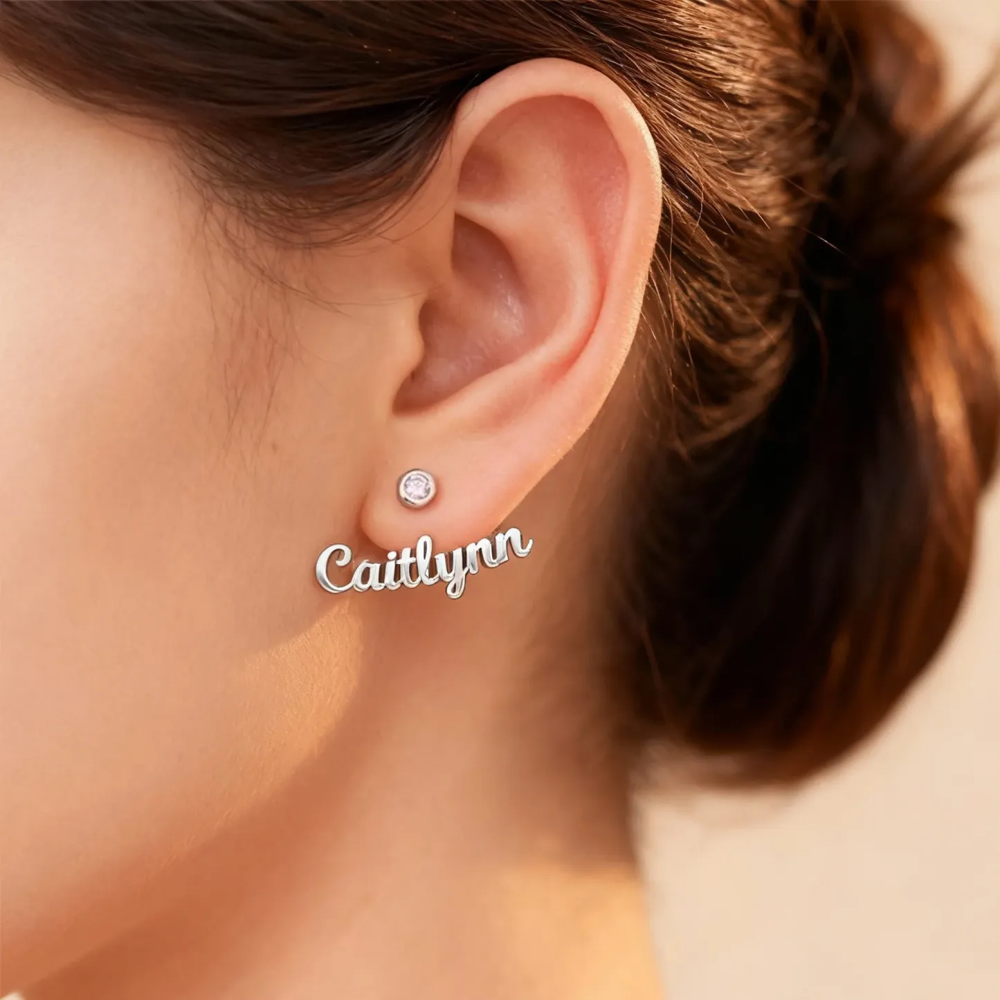 Custom Nmae Round Birthstone Studs