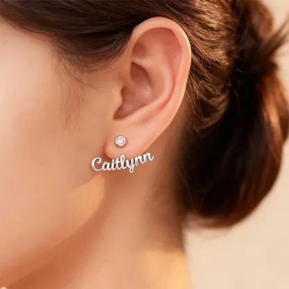 Custom Nmae Round Birthstone Studs