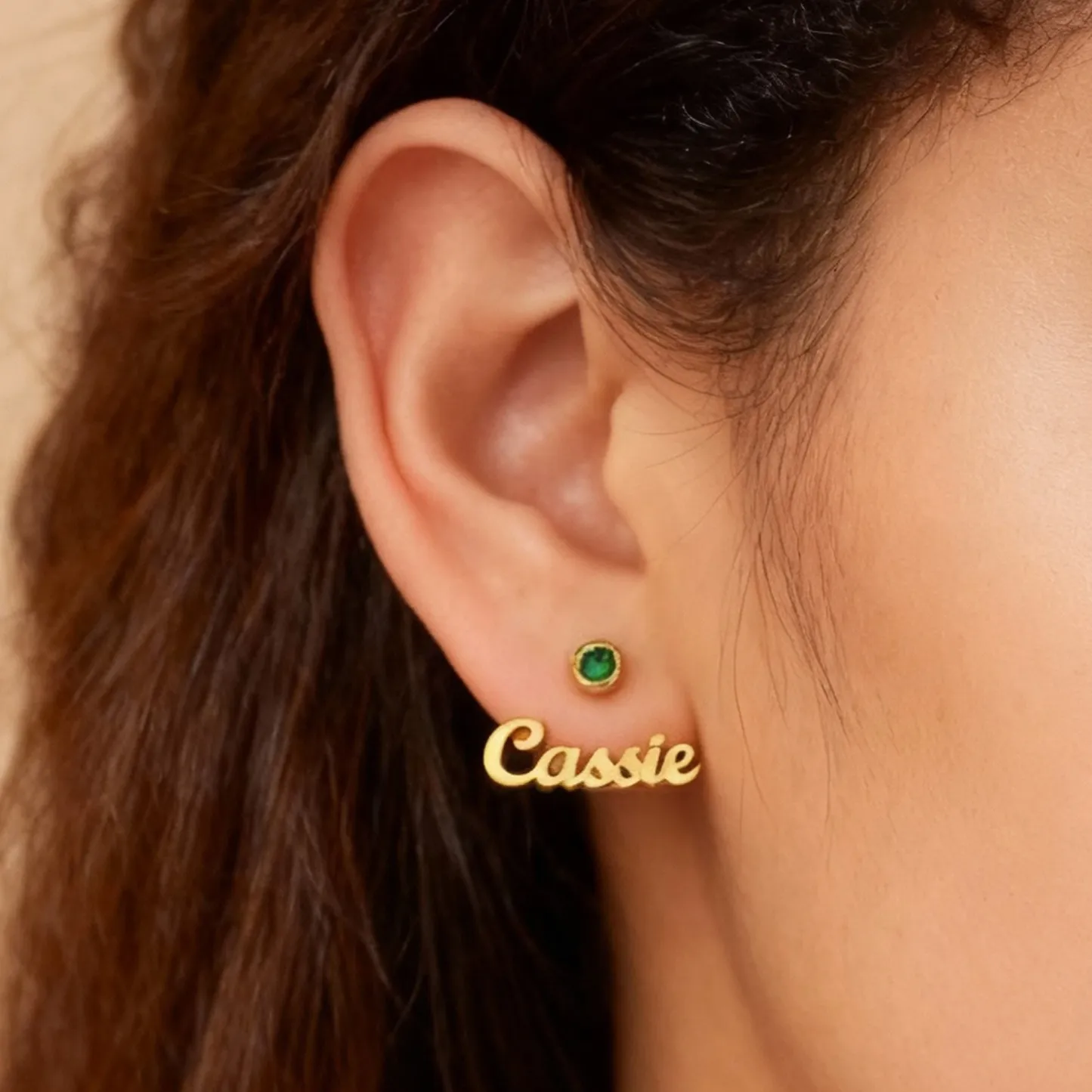 Custom Nmae Round Birthstone Studs