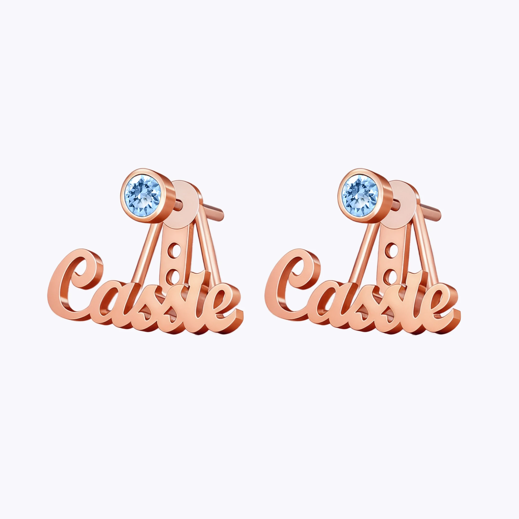 Custom Nmae Round Birthstone Studs